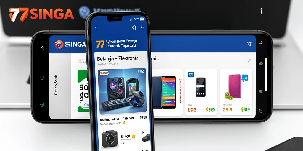 Antarmuka aplikasi 77SINGA untuk belanja elektronik yang mudah digunakan.