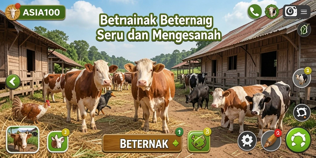 Antarmuka <strong>ASIA100</strong> yang menarik dengan elemen peternakan yang interaktif.