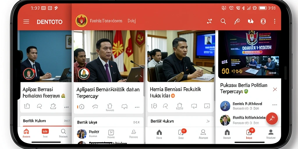 Antarmuka DENTOTO menampilkan berita politik dan hukum dengan intuitif.