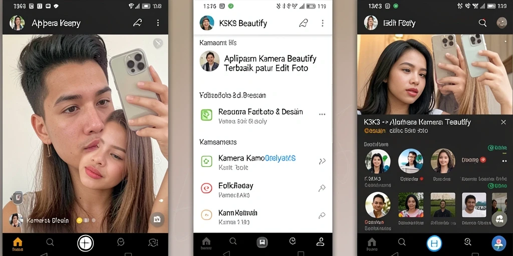 Antarmuka K3K3 yang intuitif untuk editing foto dengan fitur Kamera Beautify.